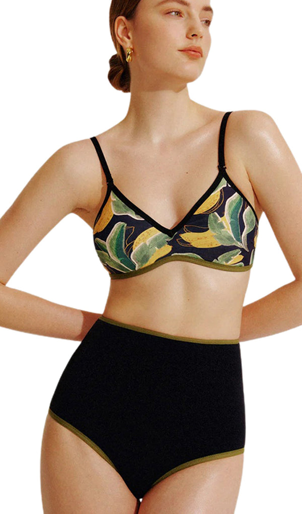 Tersinir Çiçekli Bikini Takımı Mayo Siyah