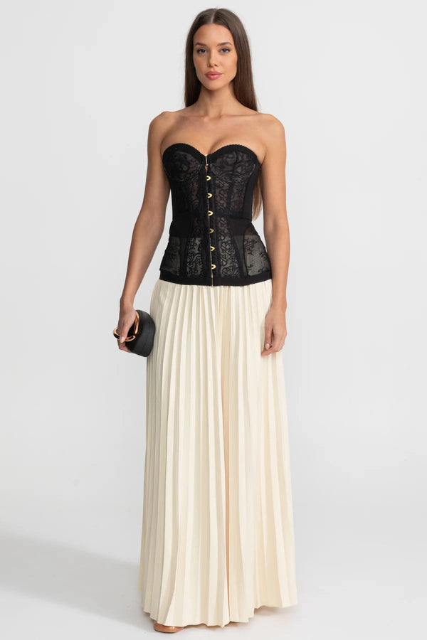 Pileli etek  ve Önden Kapatmalı Straplez Dantel Korse Üst