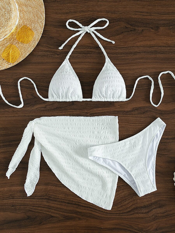 3 Parça Bikini Ve Düğümlü Mini Etek Takımı