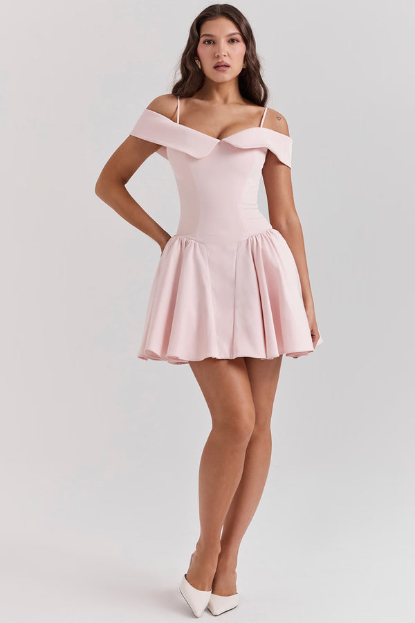Elida - Ballerina Pink Off Shoulder Mini Dress