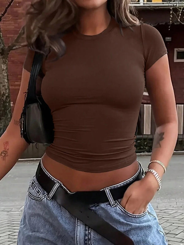 Düz Renk Crop Tişört