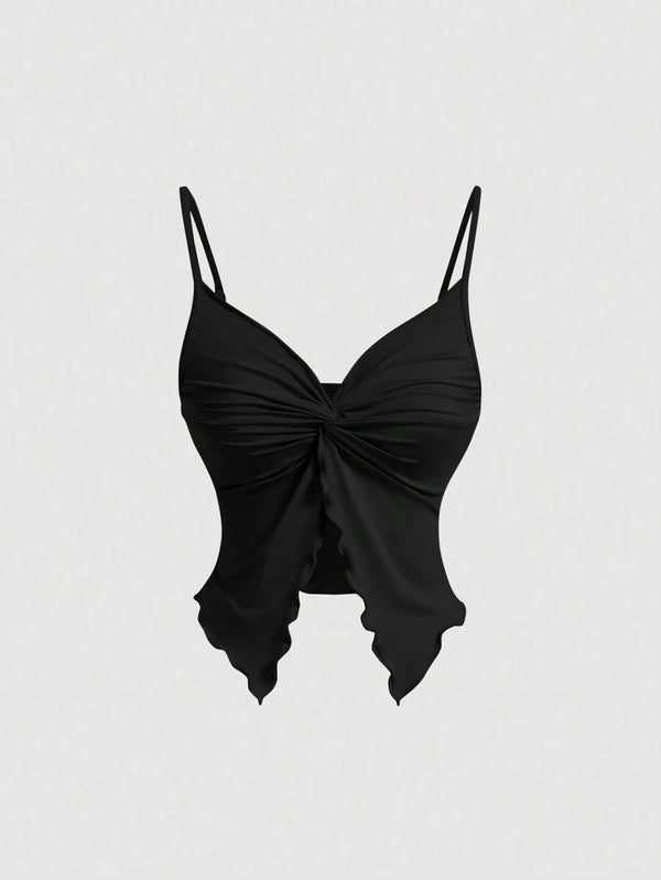 Çapraz Ön Büküm Kolsuz Crop