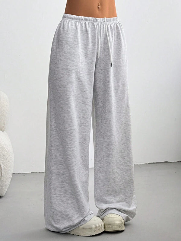 Düz Renk Bağcıklı Bel Düz Paça Jogger Pantolon