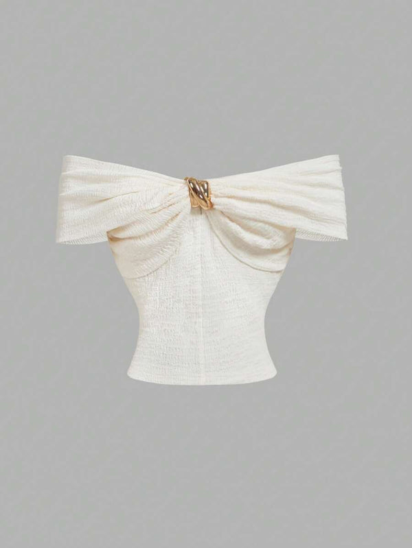 Çapraz Jakarlı Omuz Açık Örgü Üst