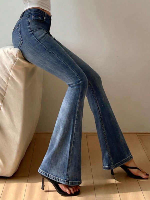 Esnek Slim Fit Yıkamalı Kloş Pantolon