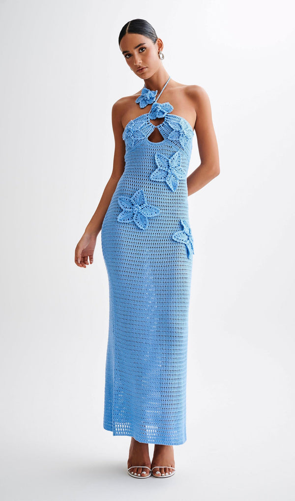 Çiçekli Kroşe Mavi Pareo