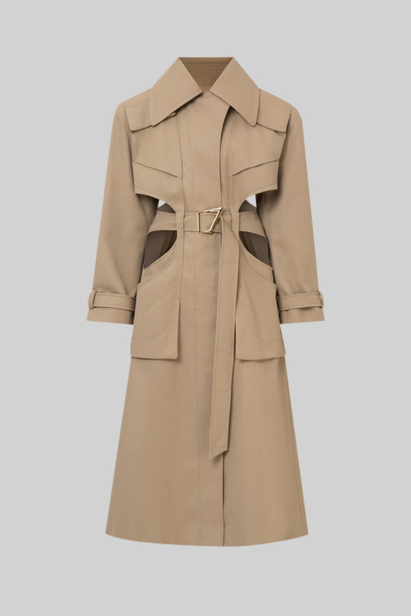 Bej Cut-Out Trenç Kaban