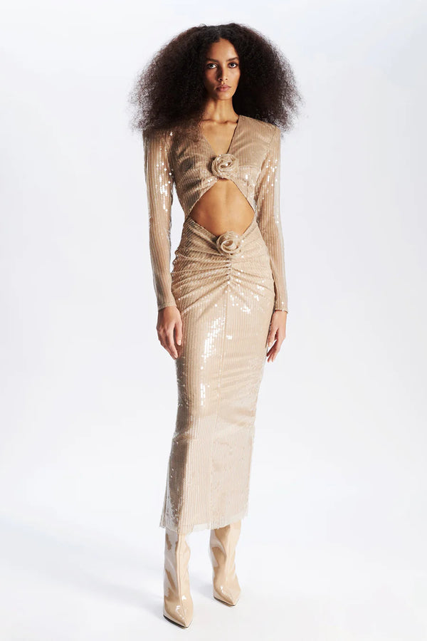 Cathy Flower Payetli Midi Elbise