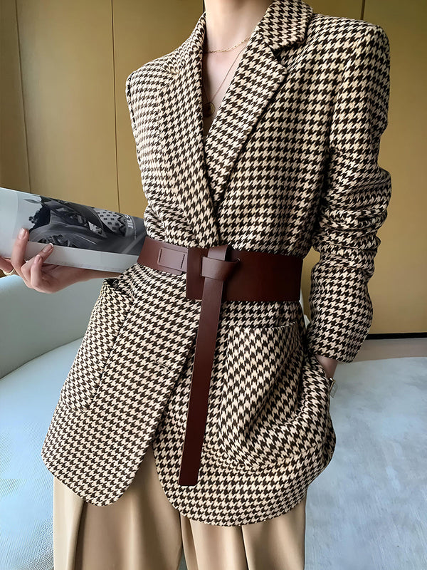 Kemerli Balıksırtı Desenli Bölünmüş Blazer