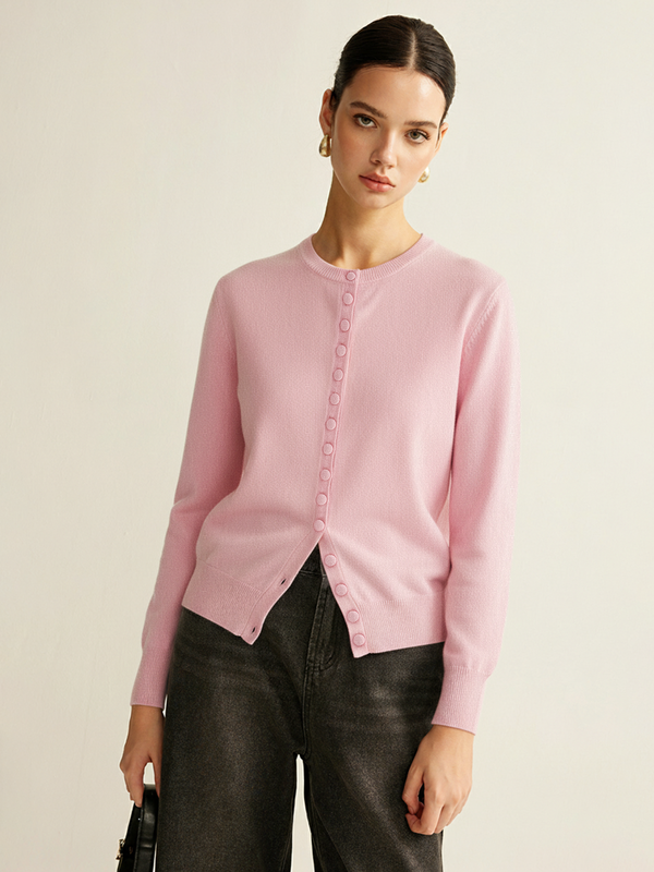 Powder Pink Button Knit Hırka