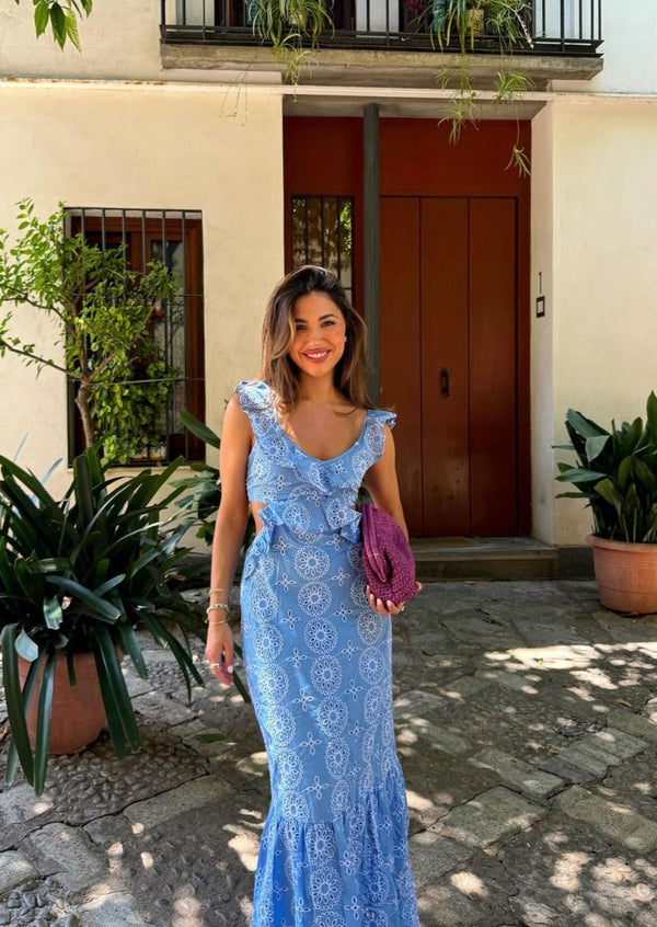 Camila Fırfırlı Uzun Elbise