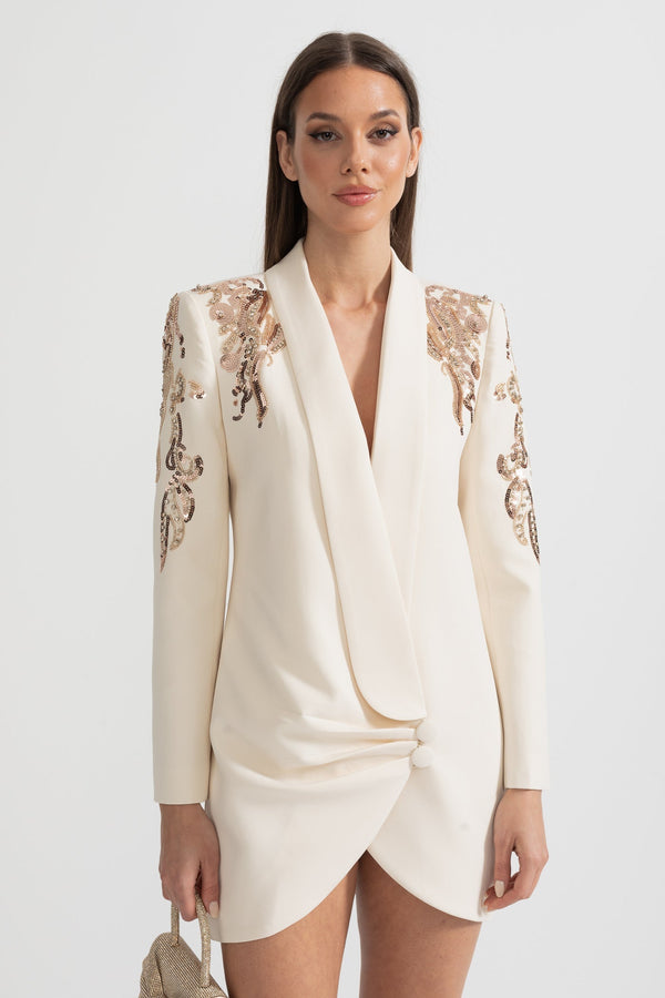 Karmaşık Omuz İşlemeli Drapeli Blazer