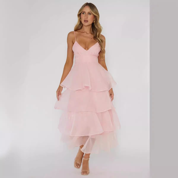 Shayla Uzun Elbise Pembe