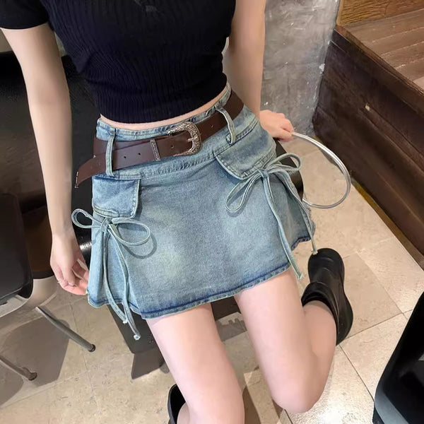 Fiyonklu Mini Kot Etek