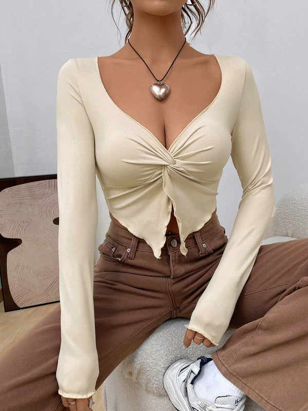 Krem Twist Crop Bluz