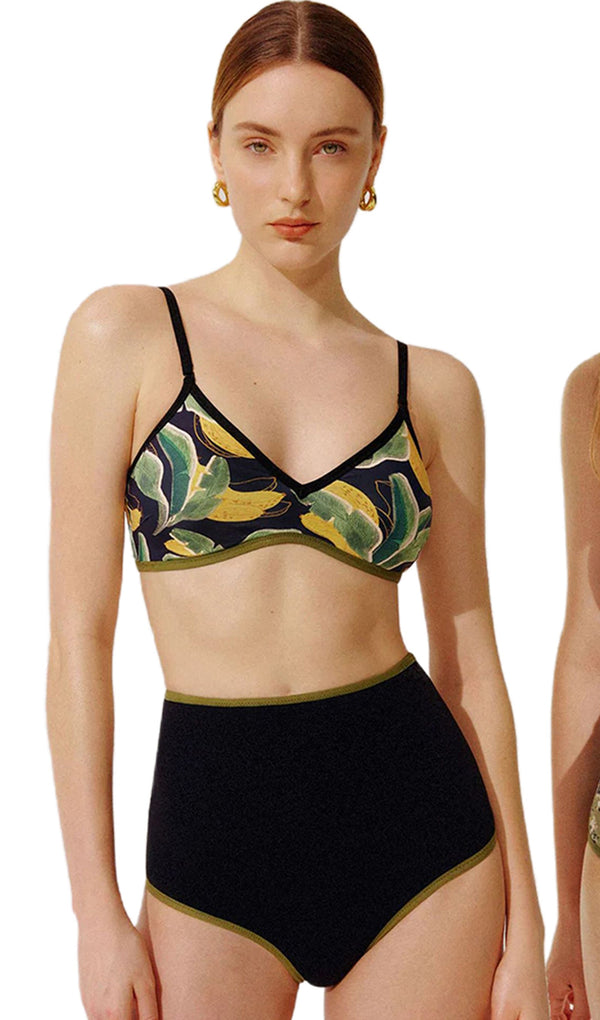 Tersinir Çiçekli Bikini Takımı Mayo Siyah