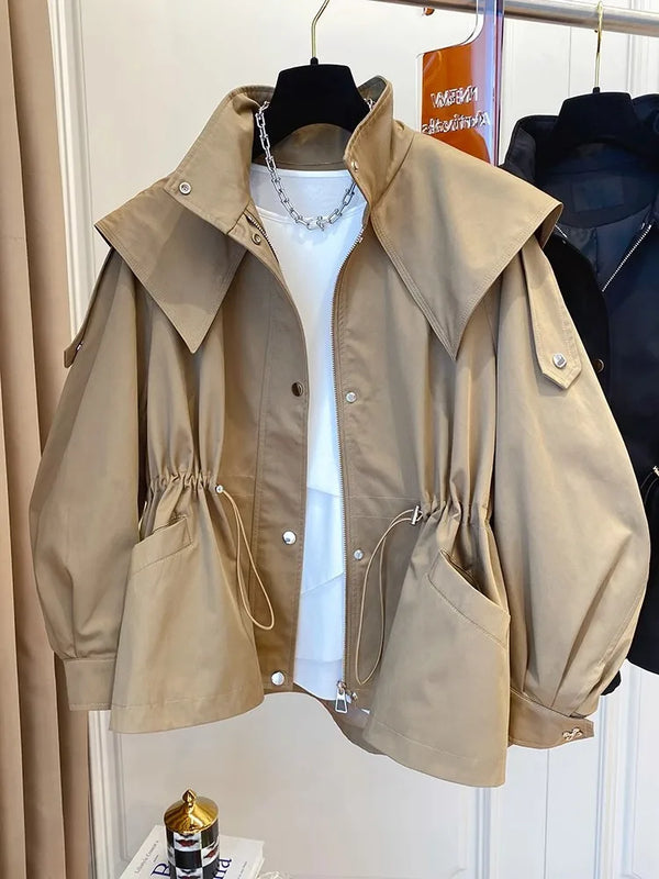 Kapüşonlu Oversize Cepli Mevsimlik Ceket