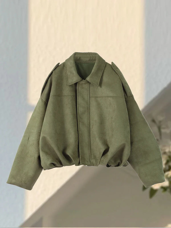 Oversize Yeşil Süet Görünümlü Gömlek Ceket