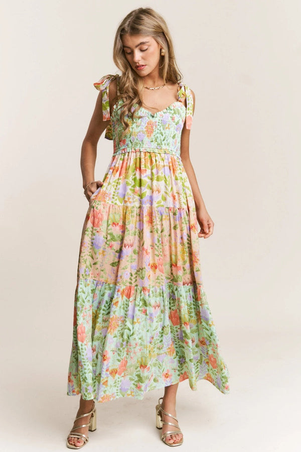 Meadow Bloom Katmanlı Uzun Elbise