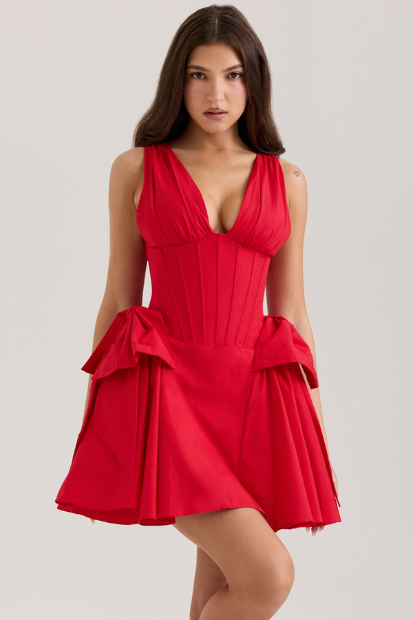 Amalia- Red Cotton Bow Mini Dress