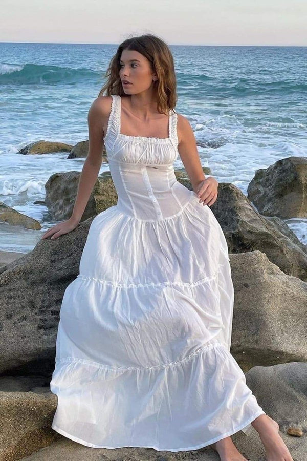 Anastasia Beyaz Uzun Elbise