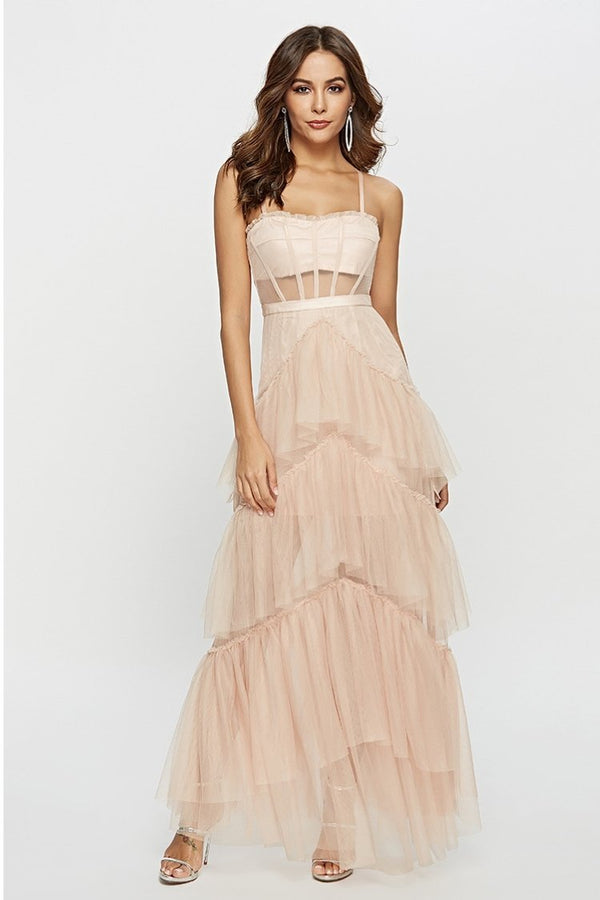 Arlene Korseli Fileli Slip Maxi Elbise