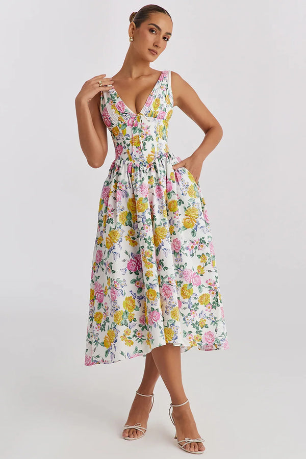 Ariana V Yaka Korseli Flare Midi Elbise