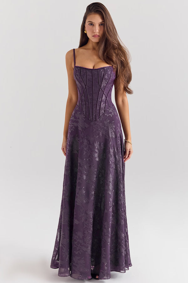 grape lurex chiffon maxi dress