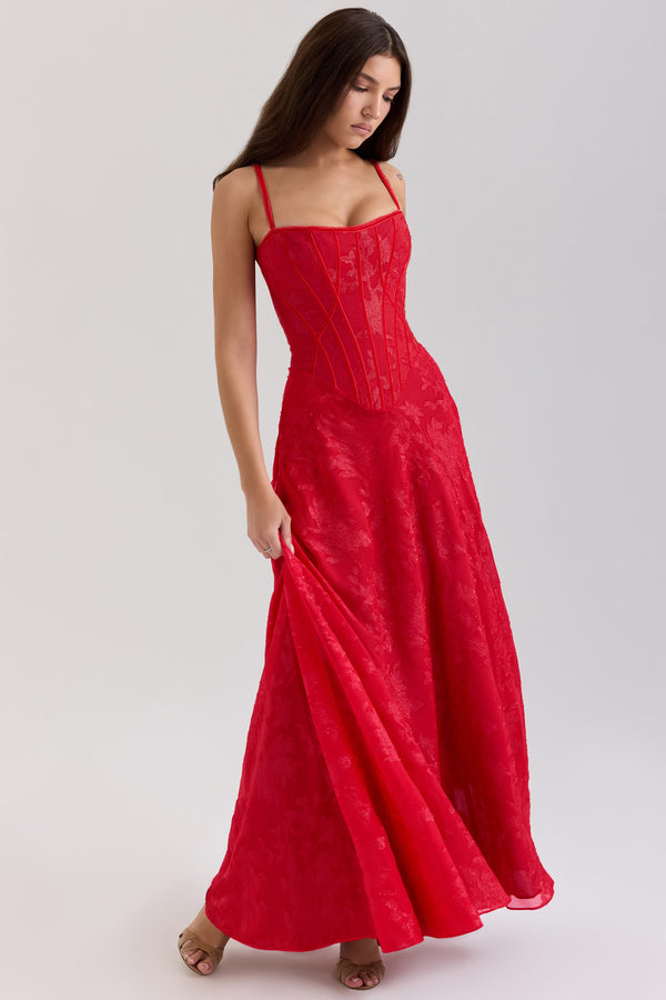 red lurex chiffon maxi dress