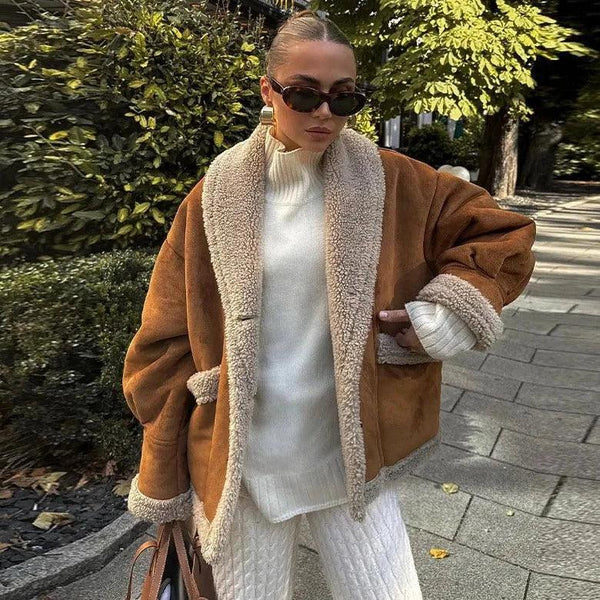 Kürklü Kahverengi Oversize Mont