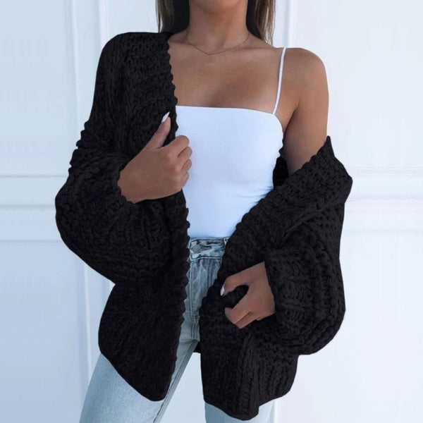 Oversize Kalın Örgü Siyah Hırka