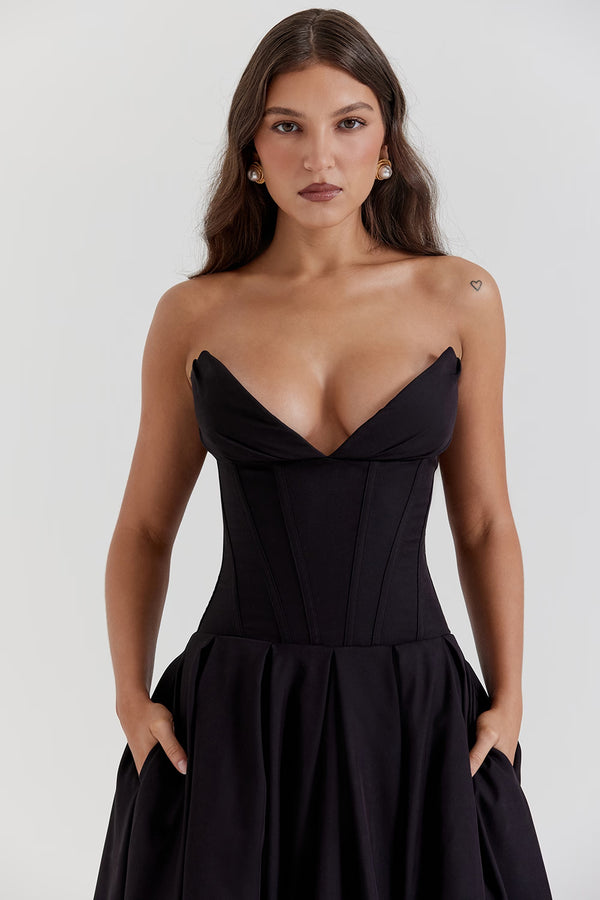 Lady Black Strapless Midi Elbise