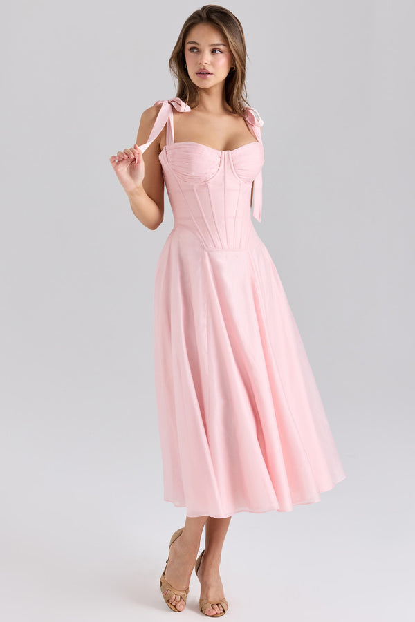 chiffon tie strap midi dress