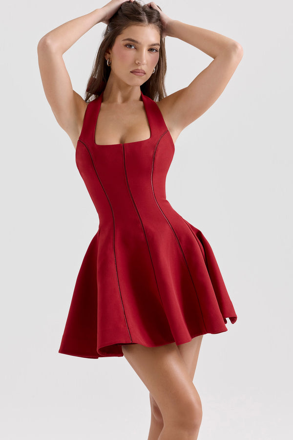 Loulette - Red Halter Neck Bow Mini Dress