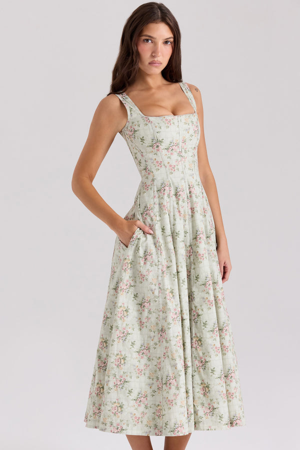 floral print cotton midi sun dress