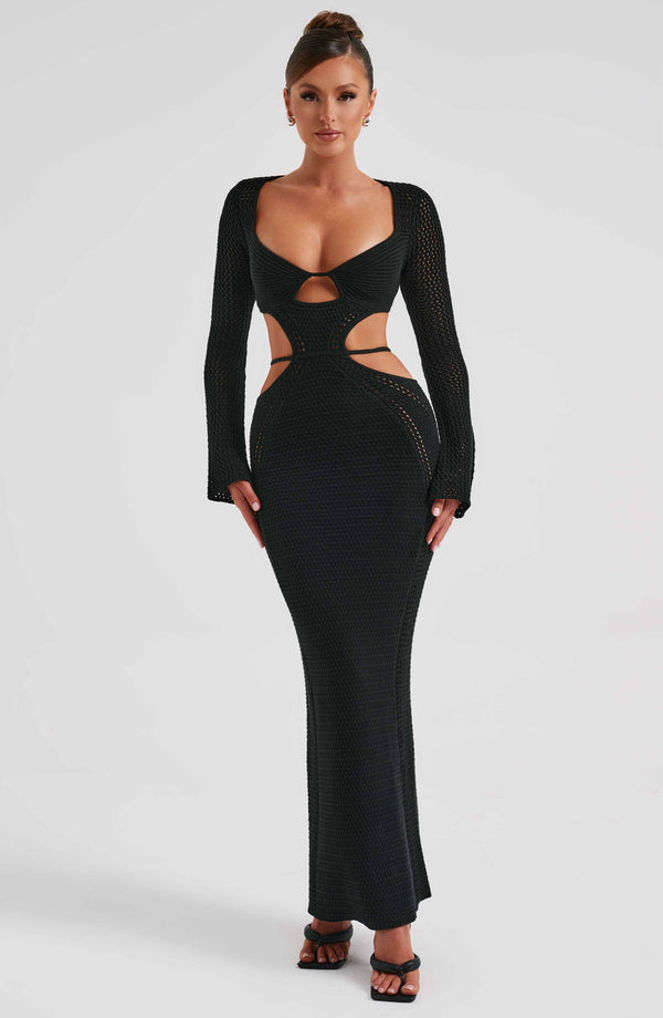 Siyah Cut-Out Maxi Elbise