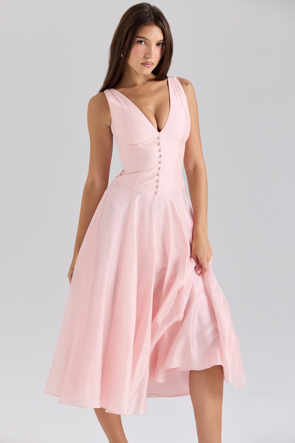 chiffon button midi dress