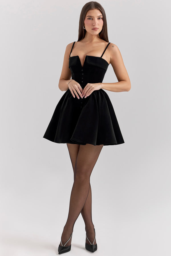 Selina - Black Velvet Tulle Mini Dress