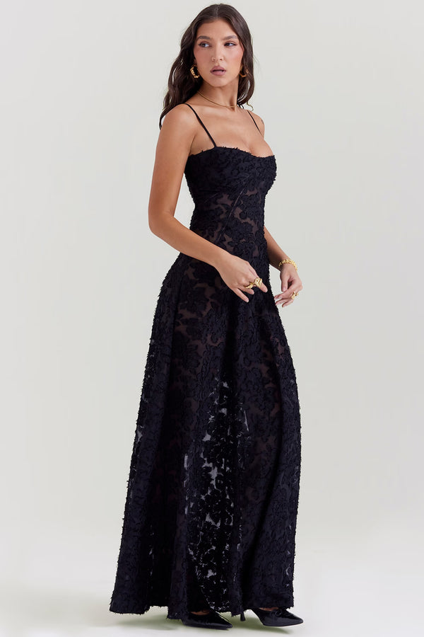 floral lace back maxi dress