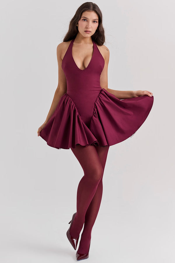 Valentia - Wine Halter Mini Dres